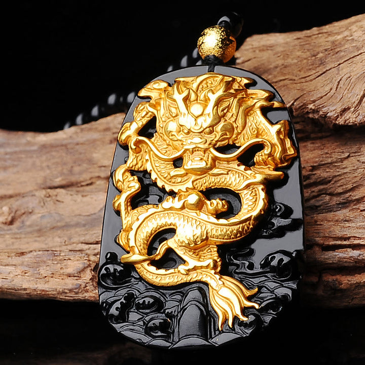 Buddha Stones 18k Gold-plated Dragon Obsidian Lucky Pendant Necklace - Obsidian - image 3