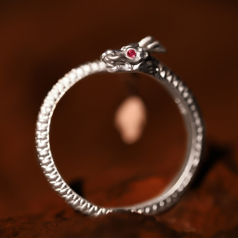 Buddha Stones 925 Sterling Silver Vintage Dragon Luck Protection Strength Adjustable Ring - image 13
