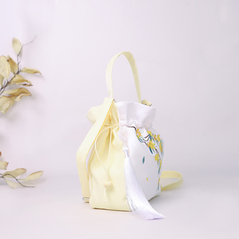 Buddha Stones Embroidered Osmanthus Peony Grape Cat Cotton Linen Tote Crossbody Bag Shoulder Bag Handbag