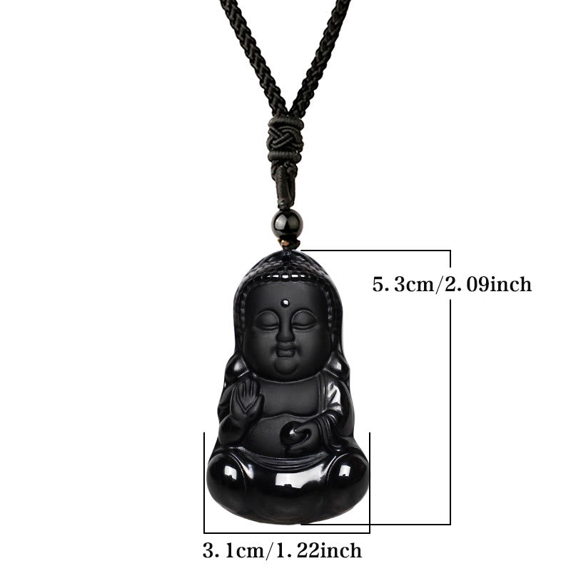 Buddha Stones Natural Black Obsidian Crystal Buddha Strength Protection Amulet Lucky Charm Pendant Necklace - image 6