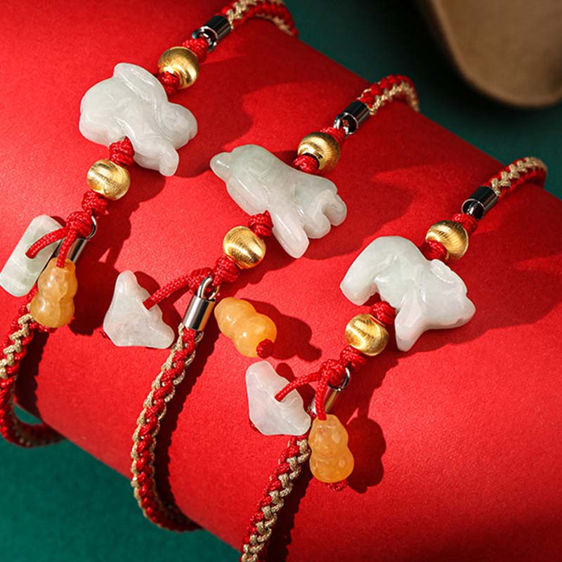 Buddha Stones Chinese Zodiac Jade Prosperity Red String Bracelet Anklet - image 1