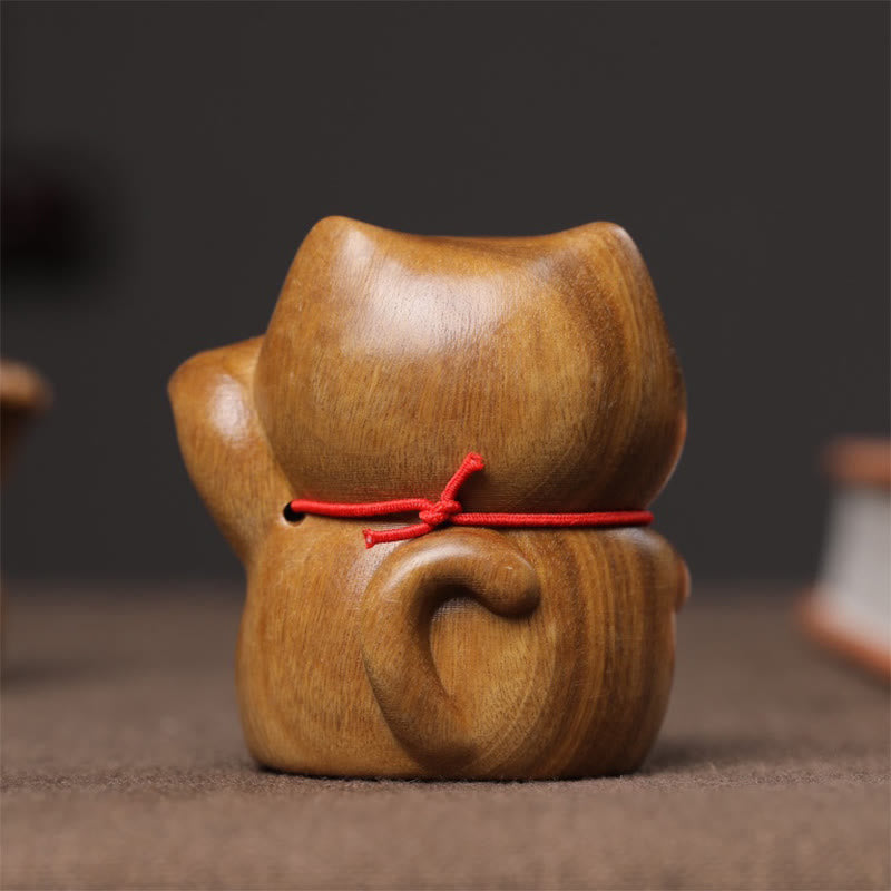 Buddha Stones Green Sandalwood Small Mini Cute Lucky Cat Peace Decorations - image 8