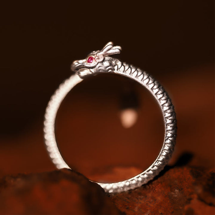 Buddha Stones 925 Sterling Silver Vintage Dragon Luck Protection Strength Adjustable Ring - image 12