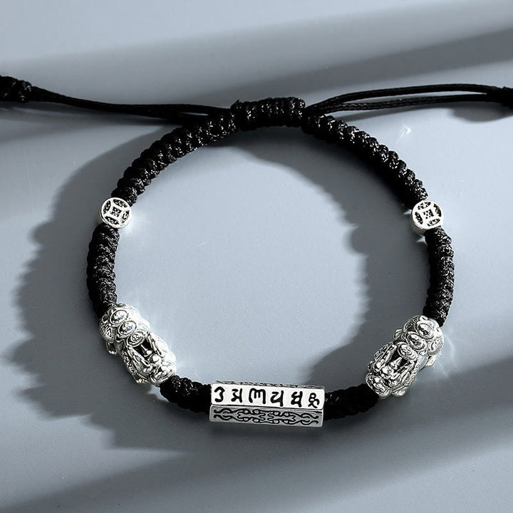 Buddha Stones Double PiXiu Feng Shui Copper Coin Om Mani Padme Hum String Bracelet - Om Mani Padme Hum(Loveā„Focus)(Wrist Circumference 14-20cm) - image 0