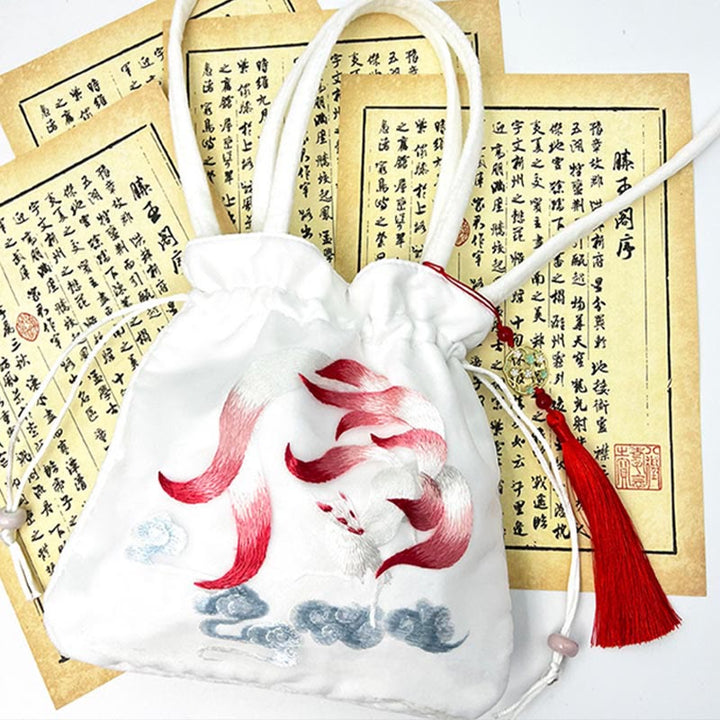 Buddha Stones Suzhou Embroidery Lotus Deer Epiphyllum Peony Rabbit Cotton Linen Tote Crossbody Bag Shoulder Bag Handbag