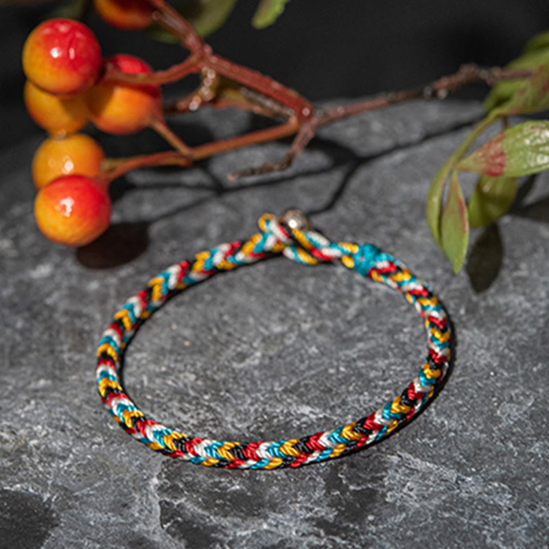 Buddha Stones Tibet Handmade Five Color Thread Protection Braid String Bracelet - image 4