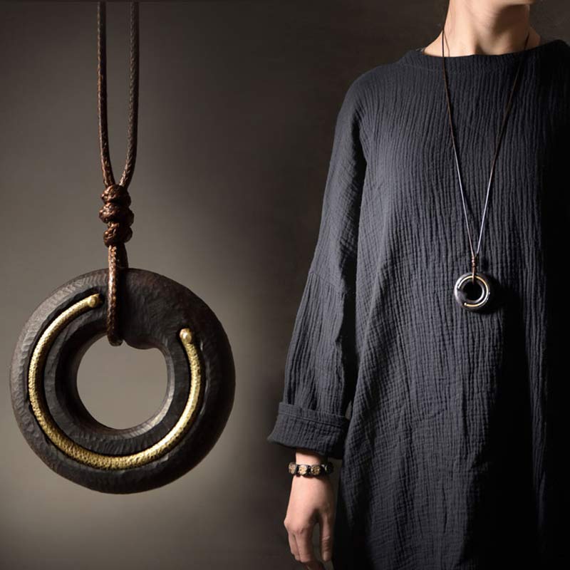Buddha Stones Zen Circle Ebony Wood Peace Calm Necklace Pendant - image 5