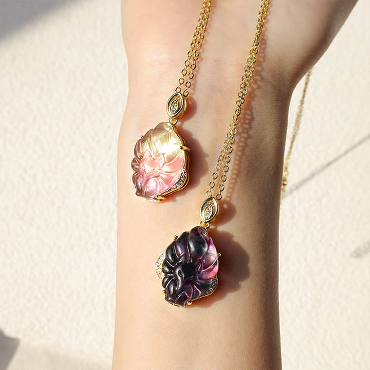 Buddha Stones Natural Colorful Fluorite Nine Tailed Fox Protection Necklace Pendant