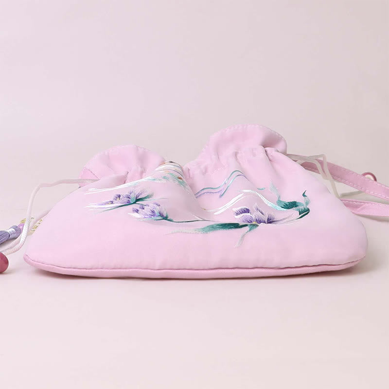 Buddha Stones Suzhou Embroidery Lotus Deer Epiphyllum Peony Rabbit Cotton Linen Tote Crossbody Bag Shoulder Bag Handbag