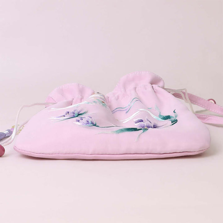Buddha Stones Suzhou Embroidery Lotus Deer Epiphyllum Peony Rabbit Cotton Linen Tote Crossbody Bag Shoulder Bag Handbag