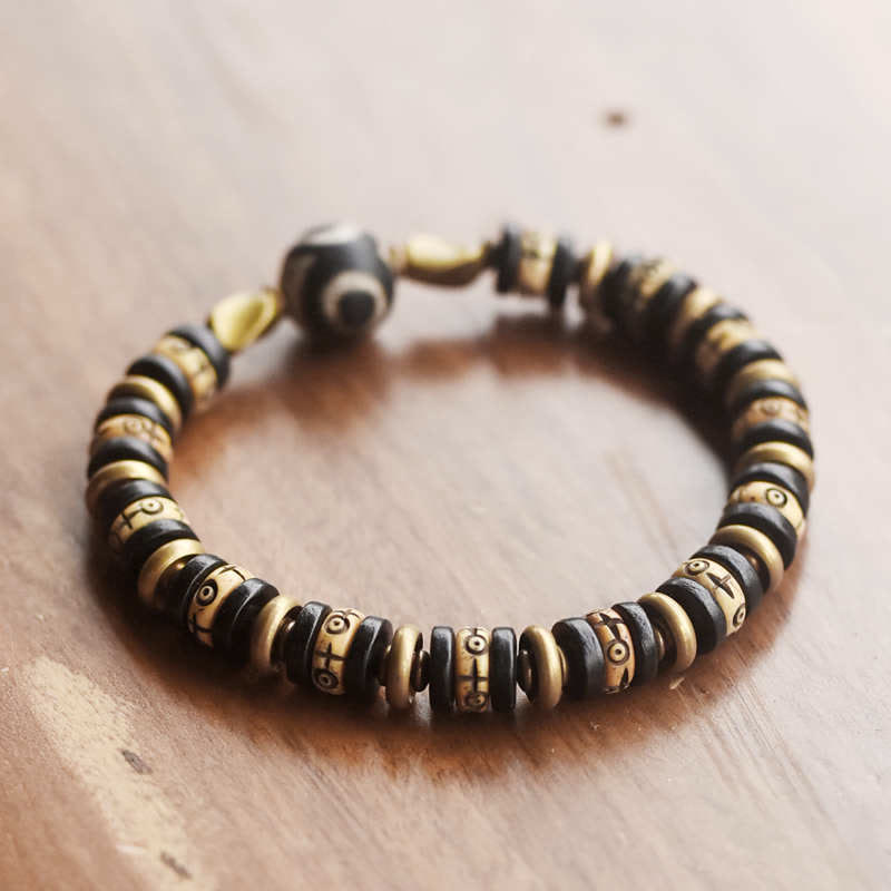 Buddha Stones Tibetan Bone Beads Ebony Wood Strength Bracelet