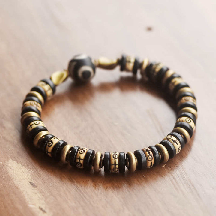 Buddha Stones Tibetan Bone Beads Ebony Wood Strength Bracelet