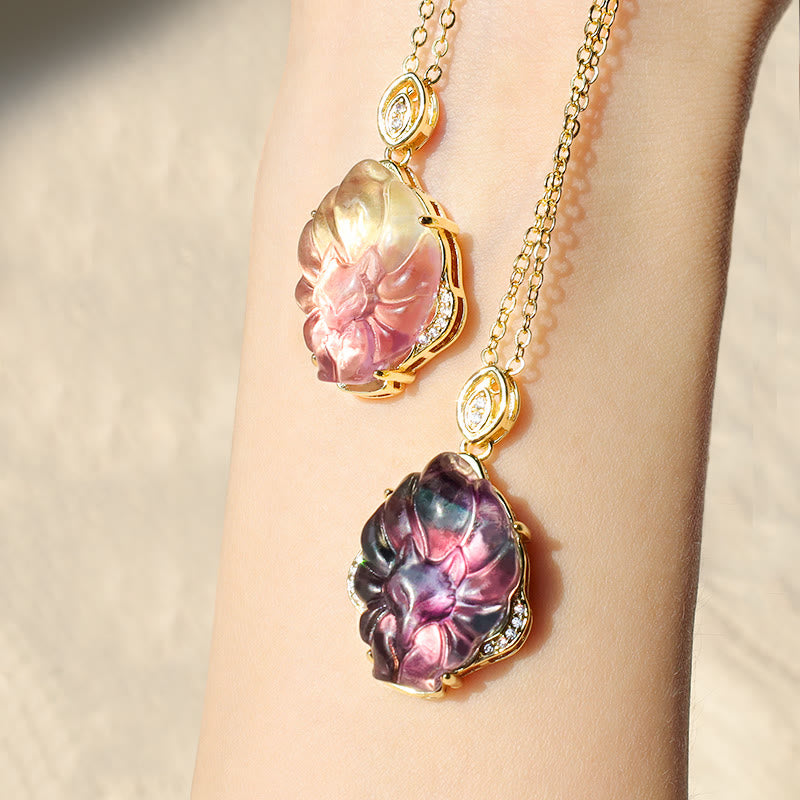 Buddha Stones Natural Colorful Fluorite Nine Tailed Fox Protection Necklace Pendant