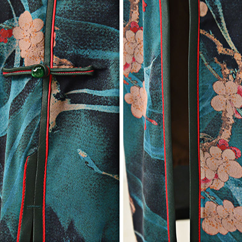 Buddha Stones Vintage Pink Flowers Print Cheongsam Dress Women's Qipao Dress - image 8