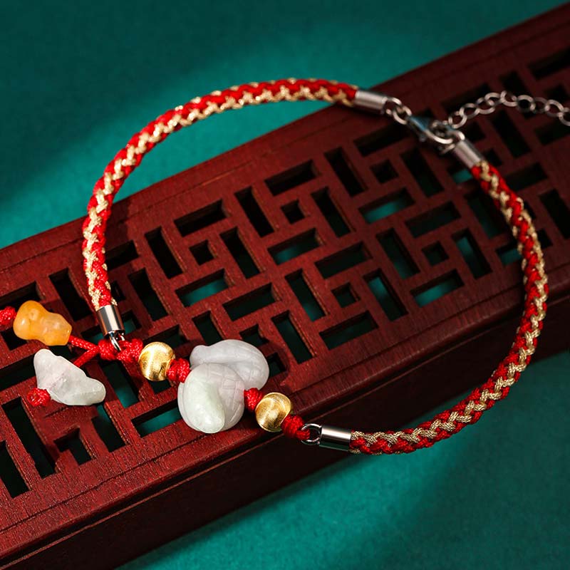 Buddha Stones Chinese Zodiac Jade Prosperity Red String Bracelet Anklet - Snake(Bracelet/Anklet Size 19.5+4cm) - image 9