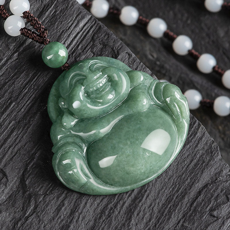 Laughing Buddha Cyan Jade Harmony Necklace String Bead Pendant - image 6
