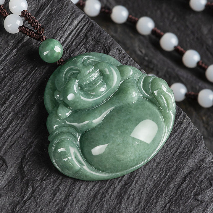 Laughing Buddha Cyan Jade Harmony Necklace String Bead Pendant - image 6