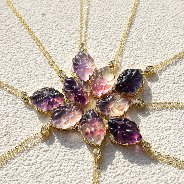 Buddha Stones Natural Colorful Fluorite Nine Tailed Fox Protection Necklace Pendant