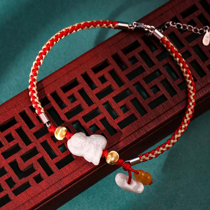 Buddha Stones Chinese Zodiac Jade Prosperity Red String Bracelet Anklet - Monkey(Bracelet/Anklet Size 19.5+4cm) - image 12