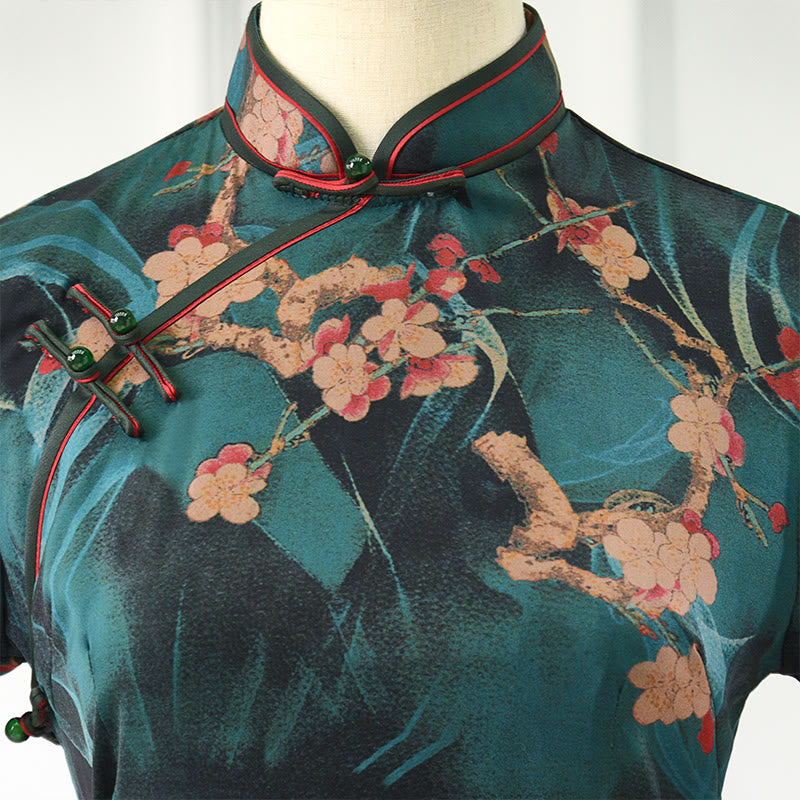 Buddha Stones Vintage Pink Flowers Print Cheongsam Dress Women's Qipao Dress - image 5