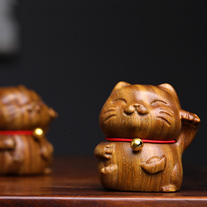 Buddha Stones Green Sandalwood Small Mini Cute Lucky Cat Peace Decorations - image 14