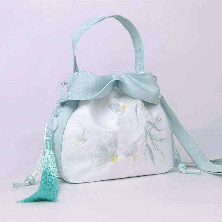 Buddha Stones Suzhou Embroidery Lotus Epiphyllum Magnolia Cotton Linen Tote Crossbody Bag Shoulder Bag Handbag