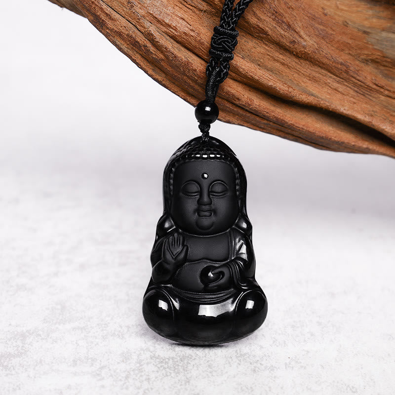 Buddha Stones Natural Black Obsidian Crystal Buddha Strength Protection Amulet Lucky Charm Pendant Necklace - image 4