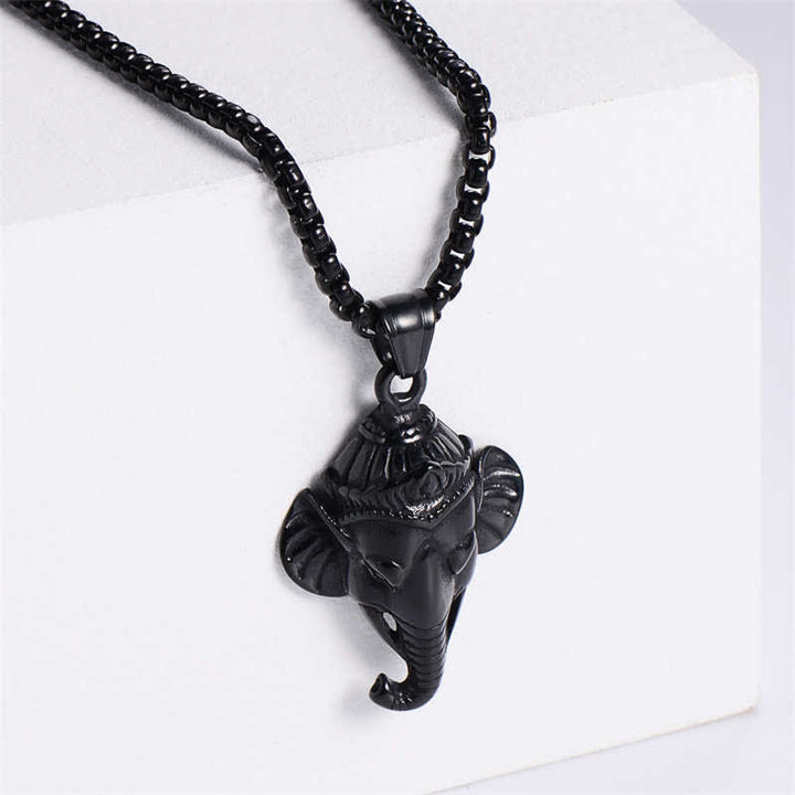 Ganesh Ganpati Elephant Titanium Steel Protection Pendant Necklace - Black - image 7