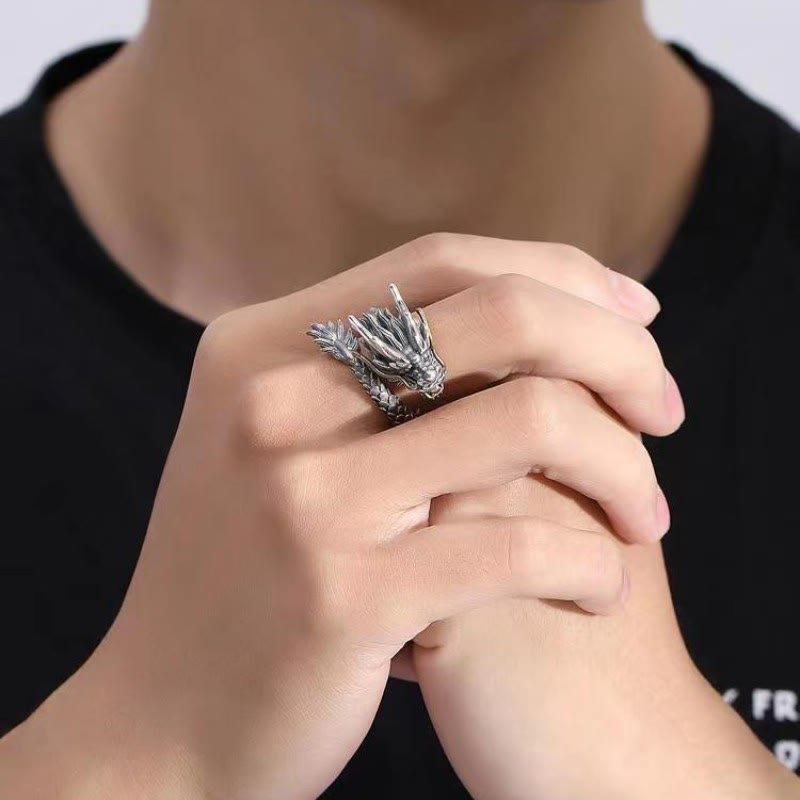 Buddha Stones Vintage Dragon Design Protection Strength Adjustable Ring - image 2