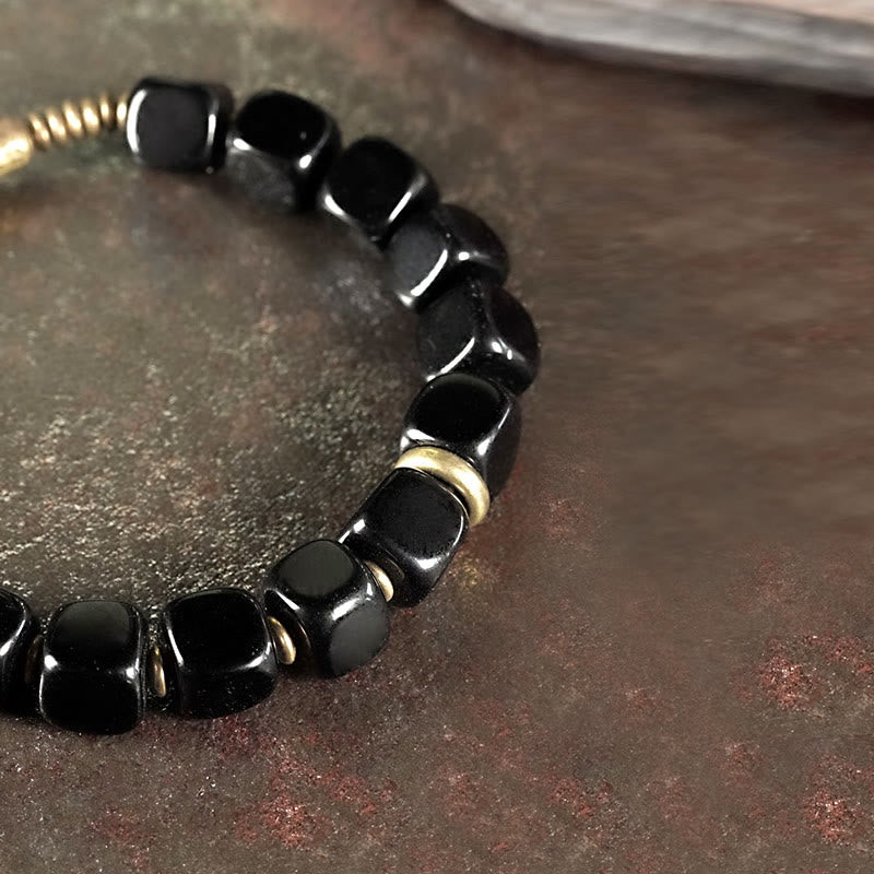 Buddha Stones Black Obsidian Crystal Copper Strength Couple Bracelet - image 4