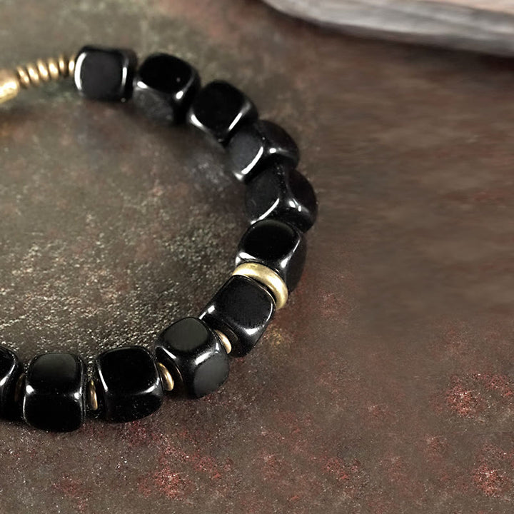 Buddha Stones Black Obsidian Crystal Copper Strength Couple Bracelet - image 4