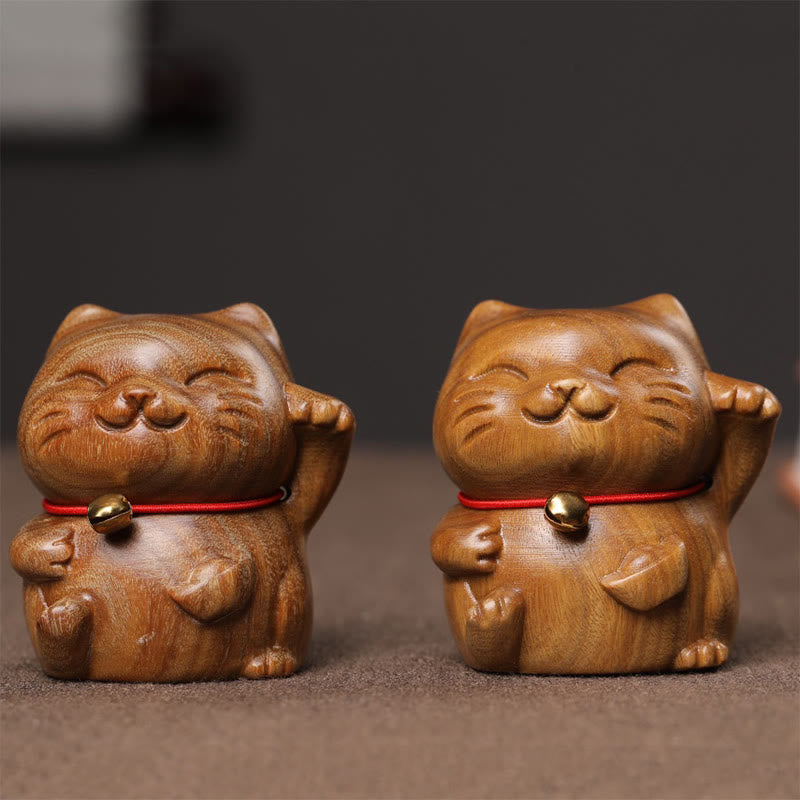 Buddha Stones Green Sandalwood Small Mini Cute Lucky Cat Peace Decorations - image 13