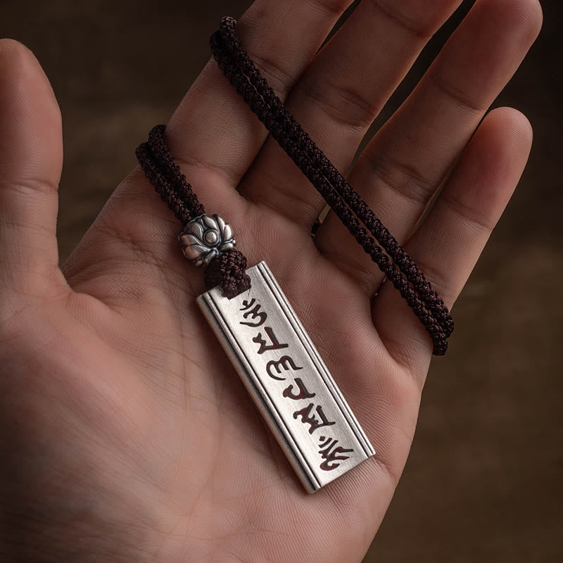 Buddha Stones 999 Sterling Silver Om Mani Padme Hum Engraved Lotus Wisdom Necklace Pendant - Om Mani Padme Hum(Loveā„Focus) - image 0