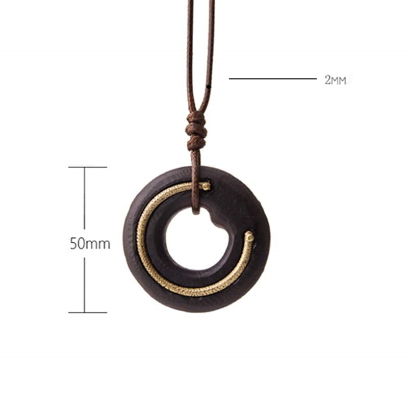 Buddha Stones Zen Circle Ebony Wood Peace Calm Necklace Pendant - image 17