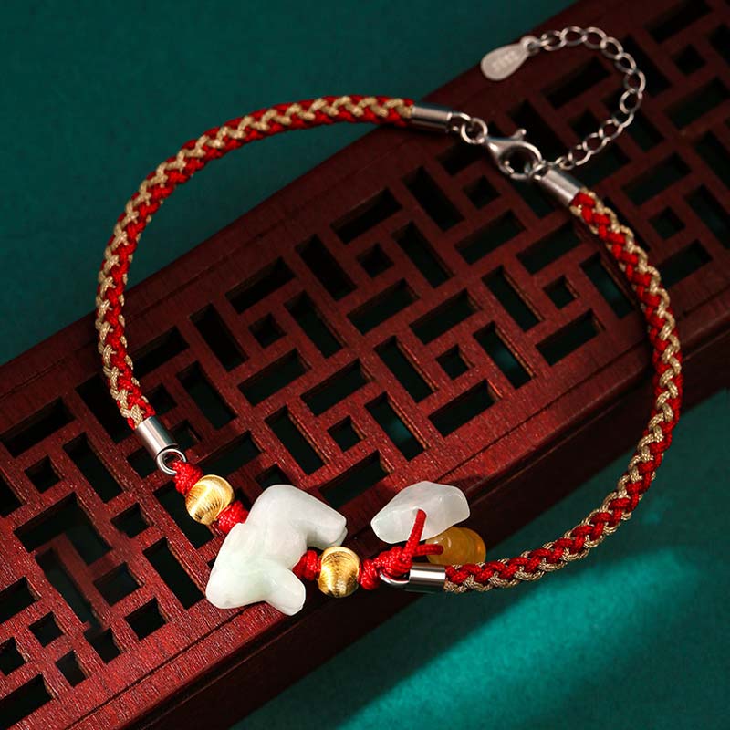Buddha Stones Chinese Zodiac Jade Prosperity Red String Bracelet Anklet - Ox(Bracelet/Anklet Size 19.5+4cm) - image 5