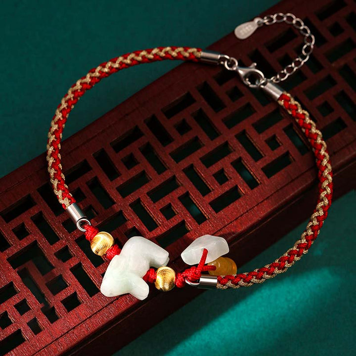Buddha Stones Chinese Zodiac Jade Prosperity Red String Bracelet Anklet - Ox(Bracelet/Anklet Size 19.5+4cm) - image 5