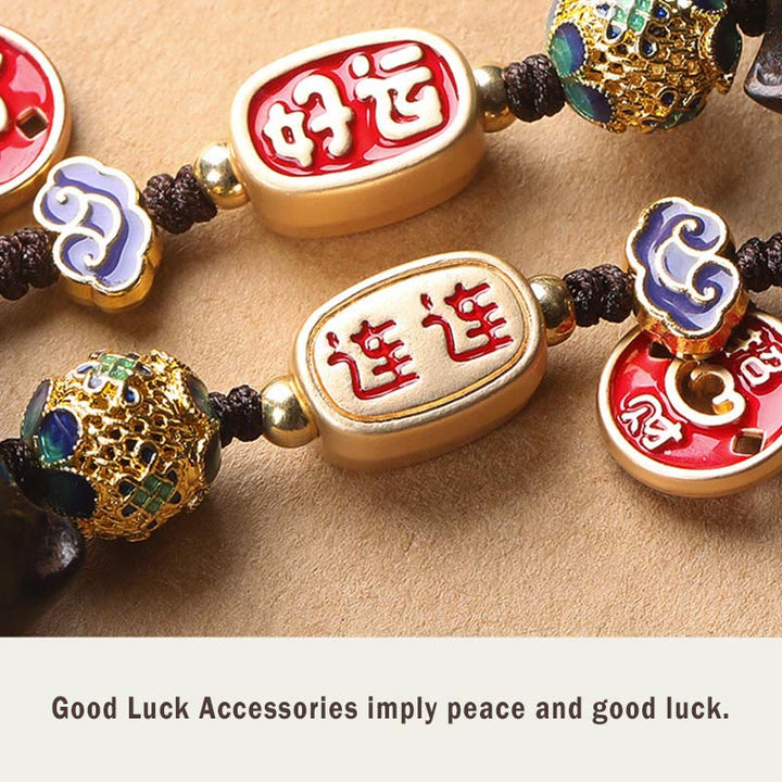 Buddha Stones Ebony Wood Lucky Cat Auspicious Cloud Peace Key Chain Phone Hanging Decoration - image 13