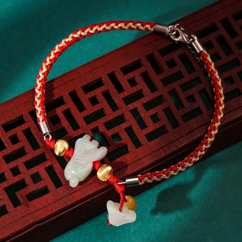 Buddha Stones Chinese Zodiac Jade Prosperity Red String Bracelet Anklet - Tiger(Bracelet/Anklet Size 19.5+4cm) - image 6