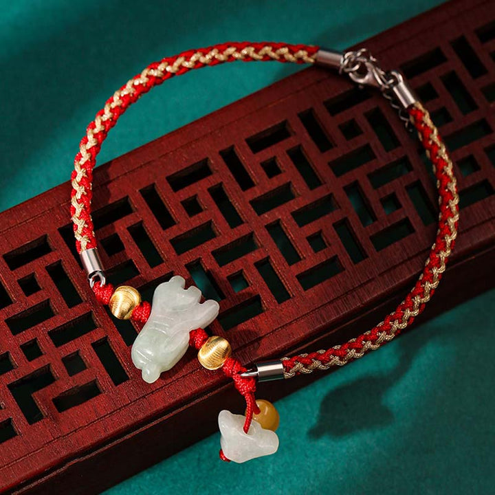 Buddha Stones Chinese Zodiac Jade Prosperity Red String Bracelet Anklet - Tiger(Bracelet/Anklet Size 19.5+4cm) - image 6