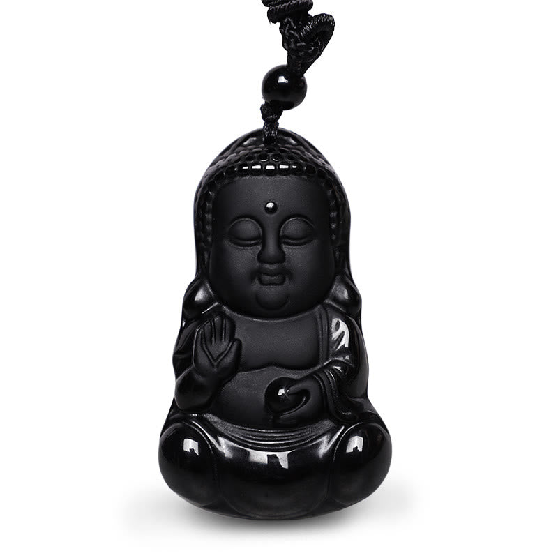 Buddha Stones Natural Black Obsidian Crystal Buddha Strength Protection Amulet Lucky Charm Pendant Necklace - image 2
