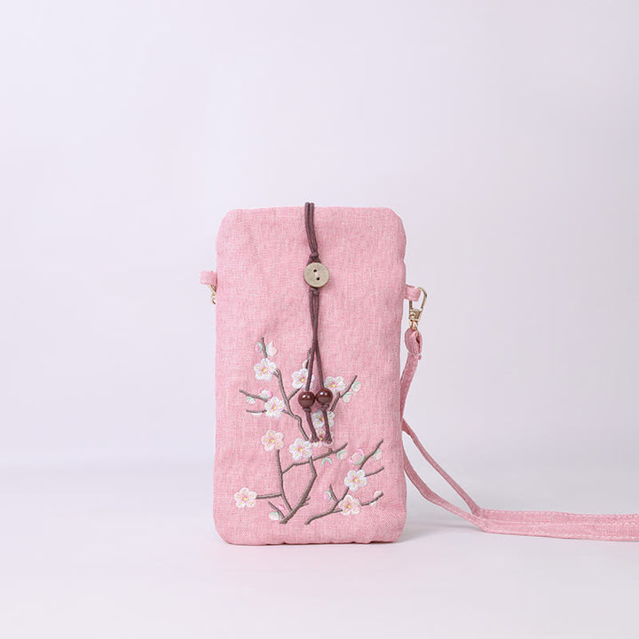 Buddha Stones Small Embroidered Flowers Crossbody Bag Shoulder Bag Cellphone Bag 11*20cm