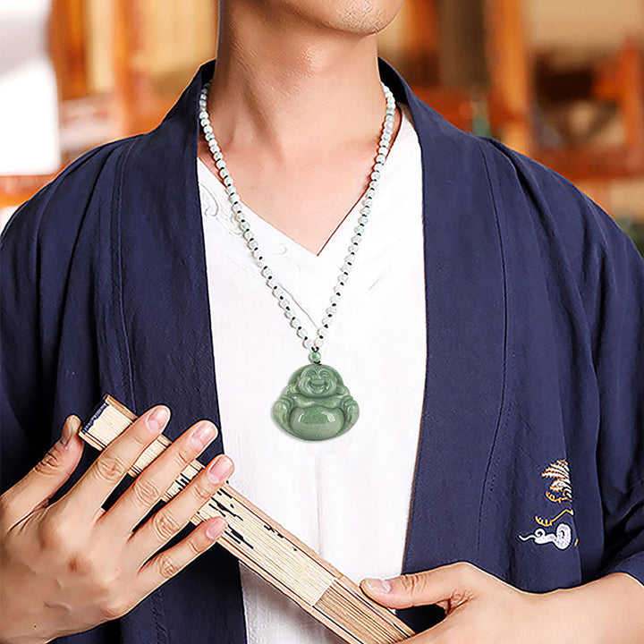 Laughing Buddha Cyan Jade Harmony Necklace String Bead Pendant - image 3