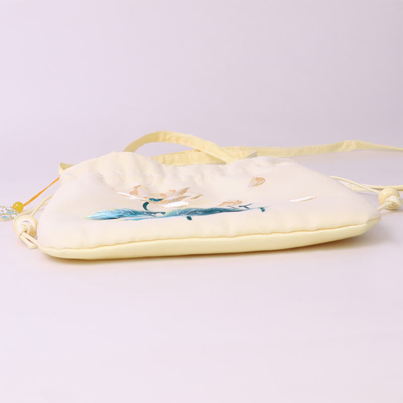 Buddha Stones Lotus Peony Epiphyllum Phoenix Suzhou Embroidery Cotton Linen Tote Crossbody Bag Shoulder Bag Handbag