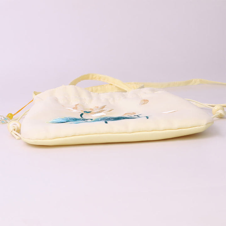Buddha Stones Lotus Peony Epiphyllum Phoenix Suzhou Embroidery Cotton Linen Tote Crossbody Bag Shoulder Bag Handbag