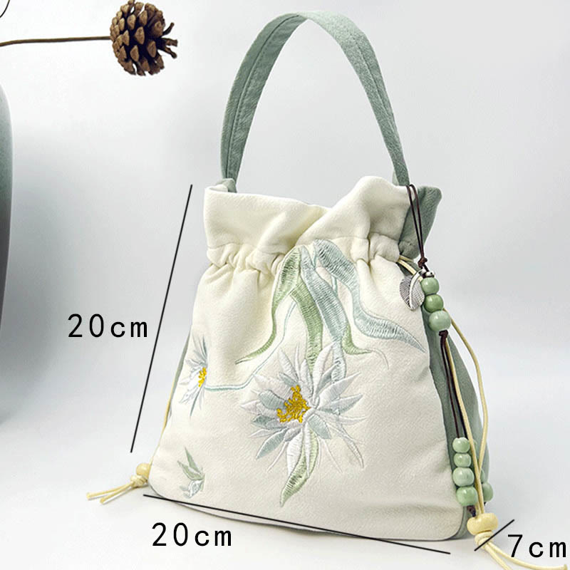 Buddha Stones Embroidered Butterfly Lotus Magnolia Cotton Linen Tote Crossbody Bag Shoulder Bag Handbag