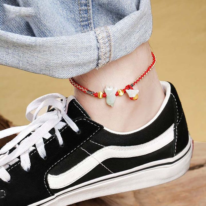 Buddha Stones Chinese Zodiac Jade Prosperity Red String Bracelet Anklet - image 3
