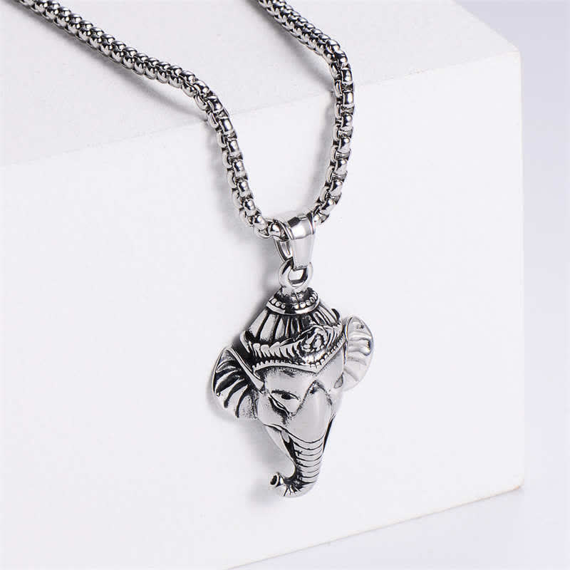 Ganesh Ganpati Elephant Titanium Steel Protection Pendant Necklace - Silver - image 3