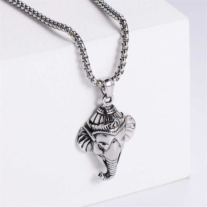 Ganesh Ganpati Elephant Titanium Steel Protection Pendant Necklace - Silver - image 3