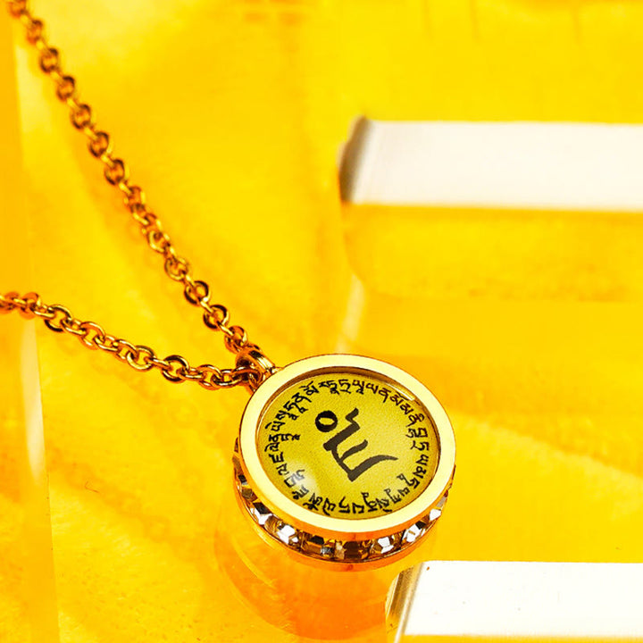 Buddha Stones Tibetan Yellow God Of Wealth Green Tara Buddha Serenity Titanium Steel Necklace Pendant - image 6