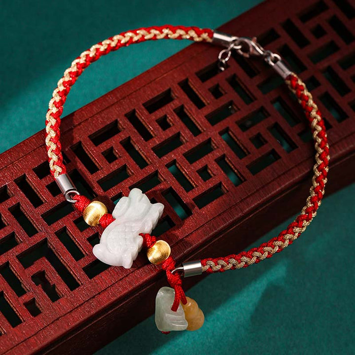 Buddha Stones Chinese Zodiac Jade Prosperity Red String Bracelet Anklet - Dragon(Bracelet/Anklet Size 19.5+4cm) - image 8